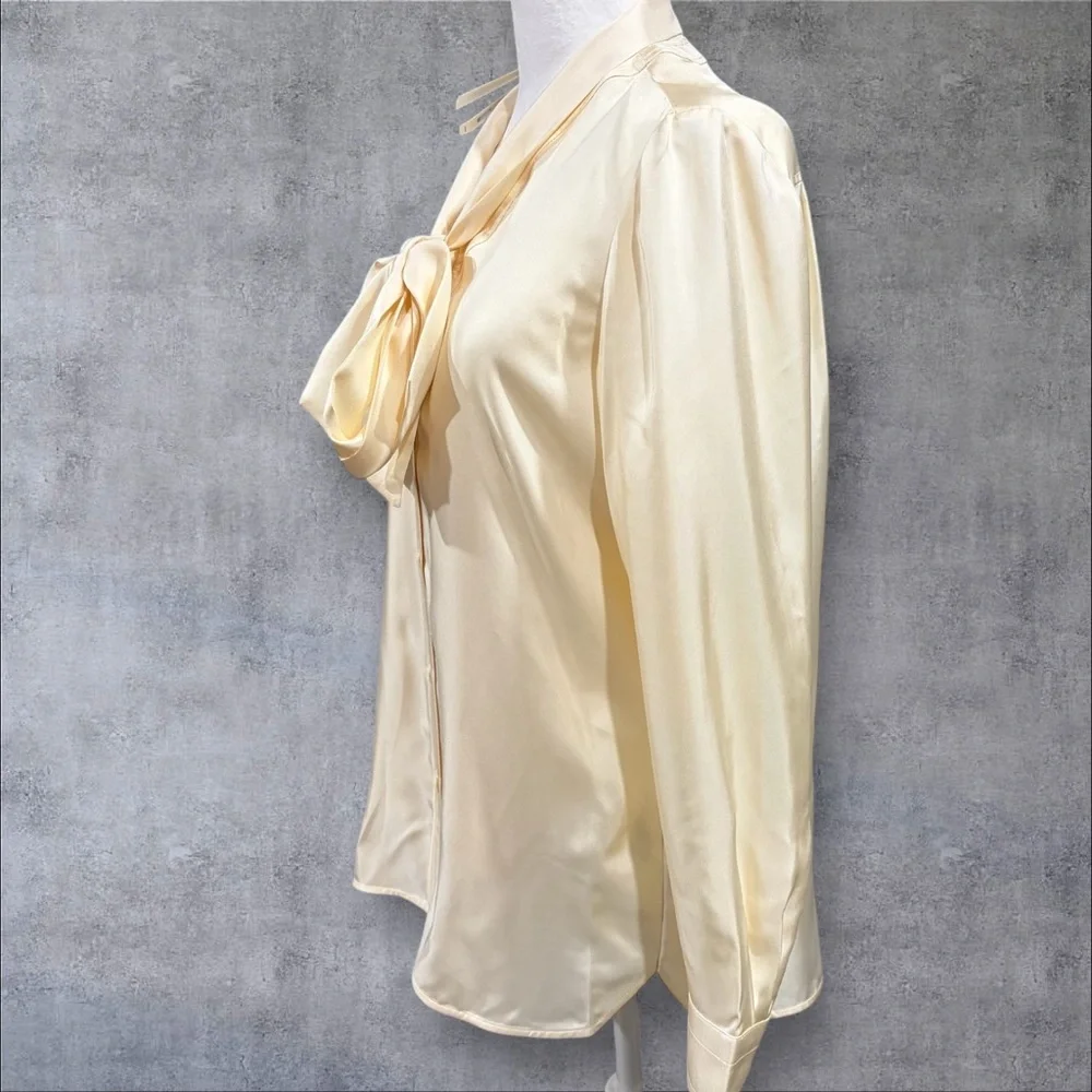 Tory Burch Silk Bow Blouse French Cream Sz 6 Removable Collar NWT‎